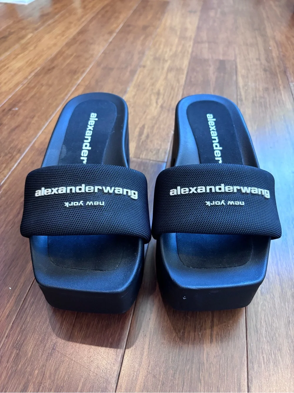 Alexander Wang Black Platform Slide with Logo Strap